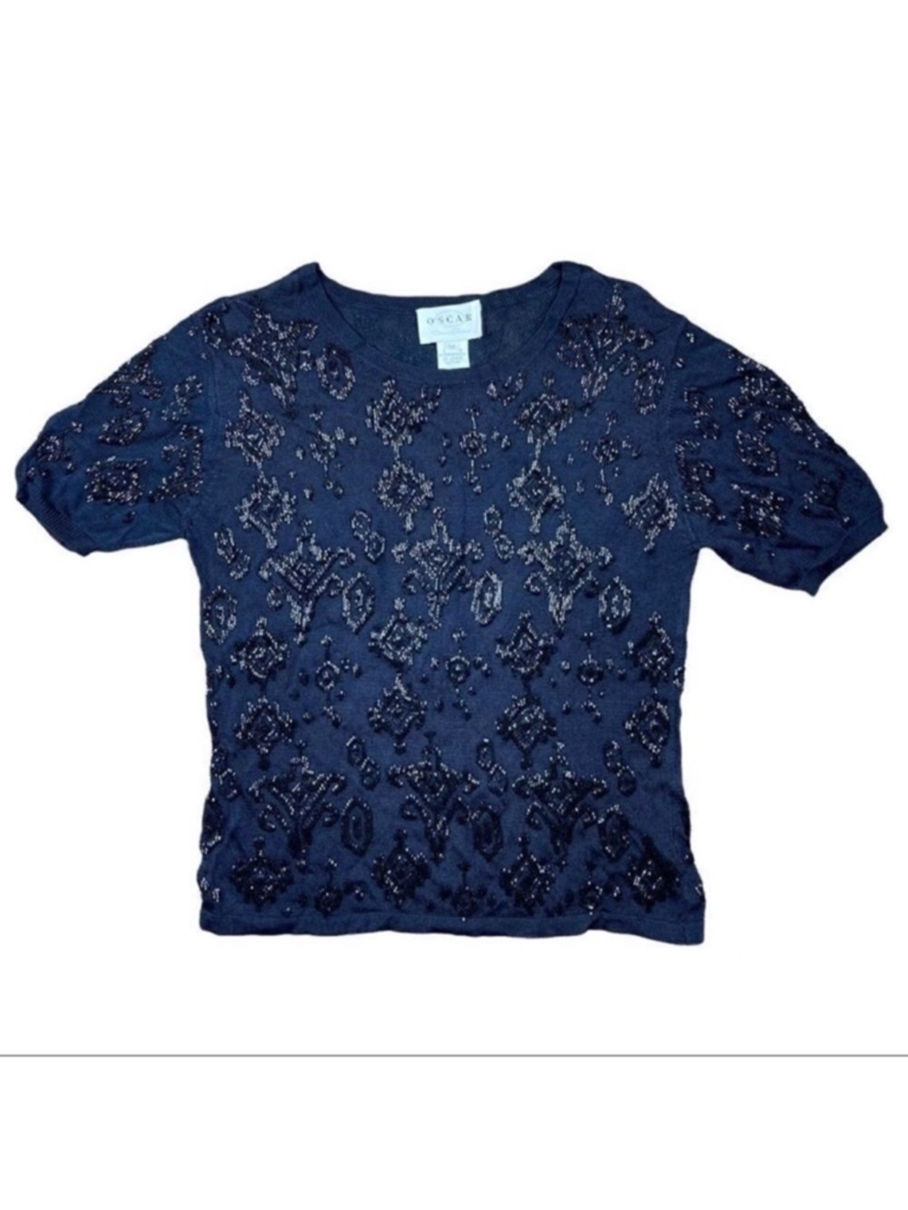 Vintage Oscar de la renta black beaded short sleeve blouse